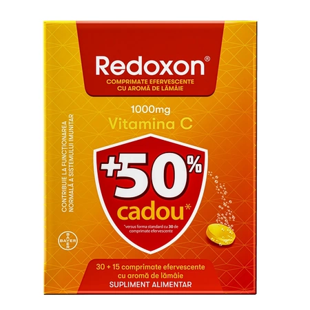 Redoxon Vit C 1000mg lamaie x 45 cp eff ( 3 tuburi ), Bayer