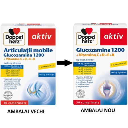 Doppelherz Glucozamina 1200 + Vit C+D+E+K, 30 comprimate ( Articulatii mobile), Queisser