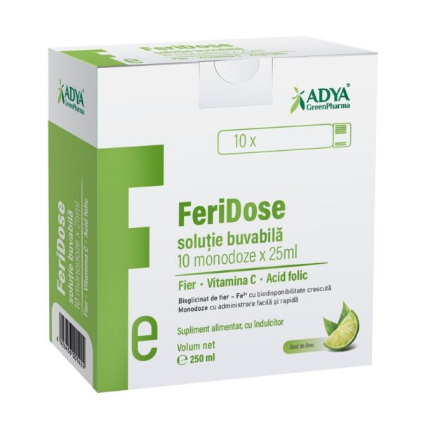 FeriDose solutie buvabila cu gust de lamaie verde, 10 monodoze x 25ml, Adya
