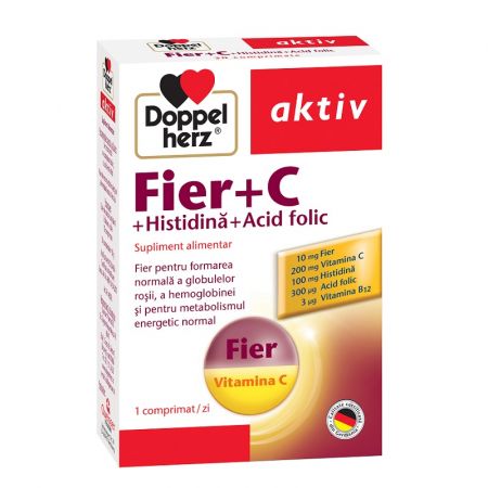 Doppelherz Fier + Vit C +histidina+acid folic, 30 comprimate, Queisser