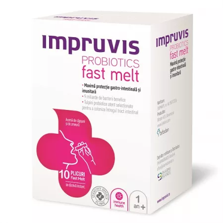 Impruvis Probiotics fast melt capsuni si zmeura, 10 plicuri , Impruvis