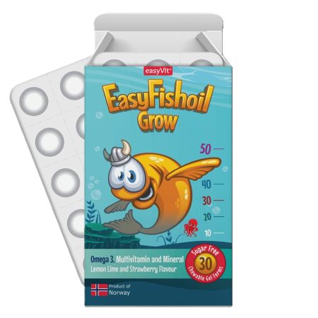 Omega 3, multivitamine si minerale pentru copii, Easy Fishoil Grow, 30 comprimate, EasyVit