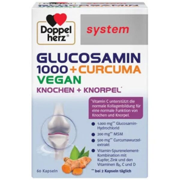 Doppelherz System Glucozamina 1000 + Curcuma Vegan, 60 comprimate, Queisser