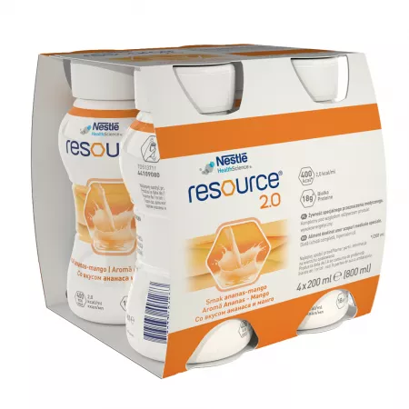 Nestle Resource ananas-mango, 4 flacoane, 200ml, Nestle