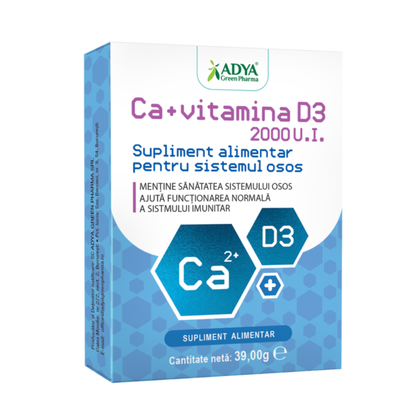 Calciu+Vit D3 2000UI, 30 comprimate, Adya