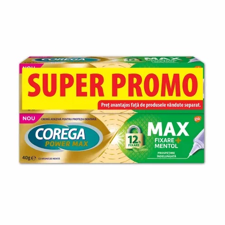 Corega Max Fixare + mentol, 40g, PROMO 1+1, Corega