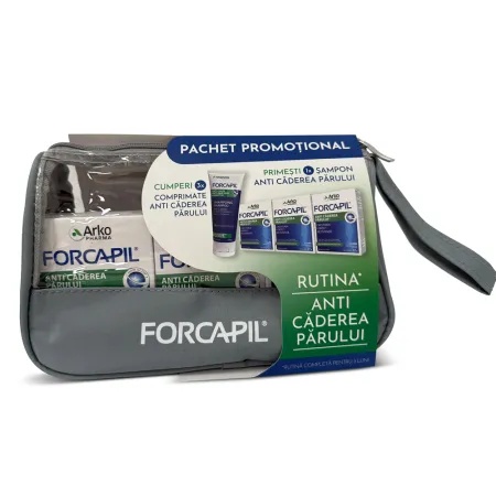 Pachet Forcapil anti-caderea parului 3x30 comprimate+Sampon anti-cadere Forcapil, Arkopharma