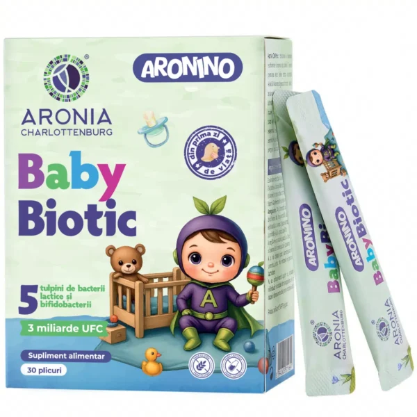 Baby Biotic 5 probiotice care sustin digestia, flora si imunitatea Aronino 3 ani+, 30 plicuri, Aronia Charlottenburg
