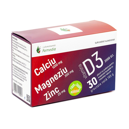 Ca+Mg Zn+Vitamina D3, 30 plicuri, Laboratoarele Remedia