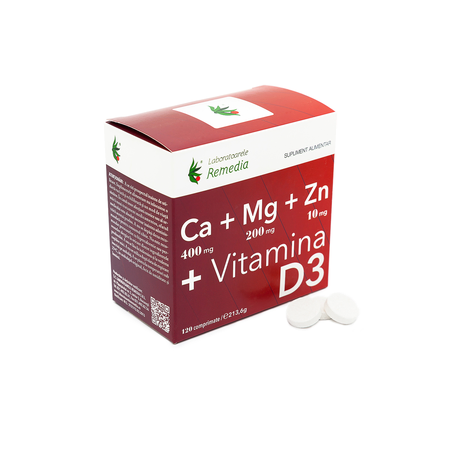 Ca+Mg+Zn+Vit D3, 120 comprimate, Laboratoarele Remedia