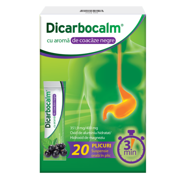 Dicarbocalm cu aroma de coacaze negre 351,9/400mg suspensie orala, 20 plicuri, Sanofi