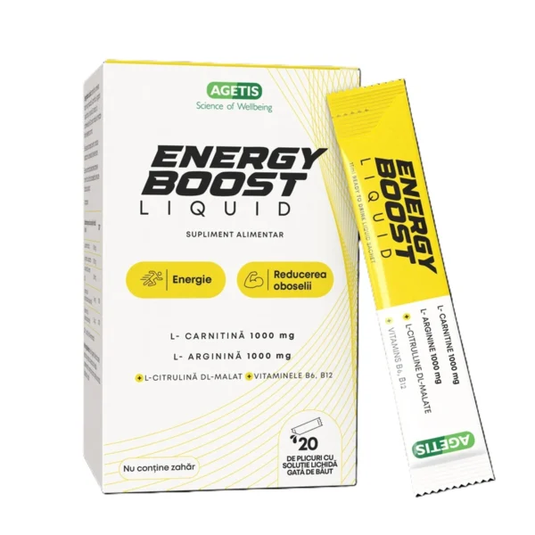 Complex aminoacizi cu vitamina B6 si B12 Energy Boost liquid, 20 plicuri, Agetis