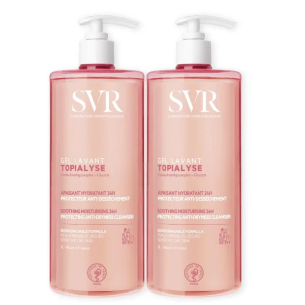 Gel de dus lavant pentru piele uscata si sensibila Topialyse, 2x1000 ml, PROMO, SVR