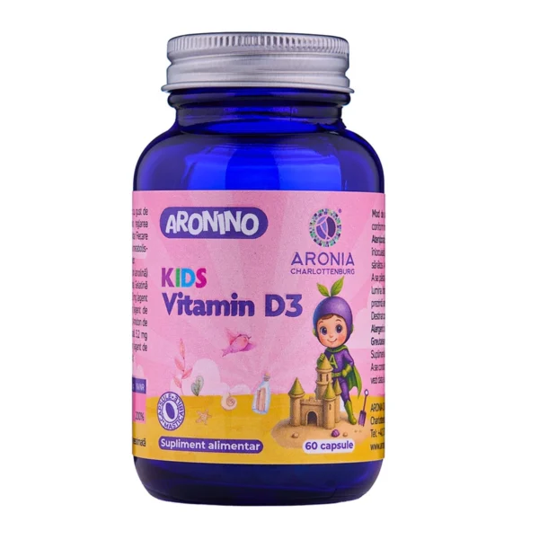 Vitamina D3 pentru copii cu aroma de capsuni, Aronino Kids, 60 capsule masticabile, Aronia Charlottenburg
