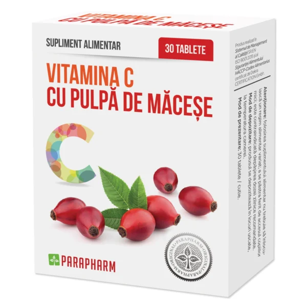 Vitamina C cu pulpa de macese, 30 capsule, Parapharm