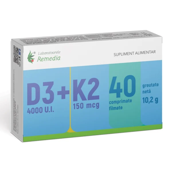 Vitamina D3 4000 UI+K2 150mcg, 40 comprimate filmate, Laboratoarele Remedia