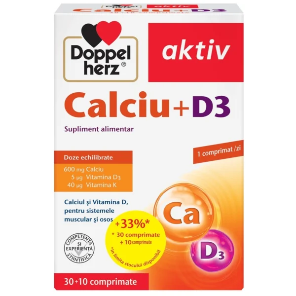 Calciu+D3 Aktiv, 30 + 10 comprimate, Doppelherz