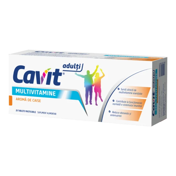 Multivitamine pentru adulti cu aroma de caise Cavit, 20 tablete masticabile, Biofarm