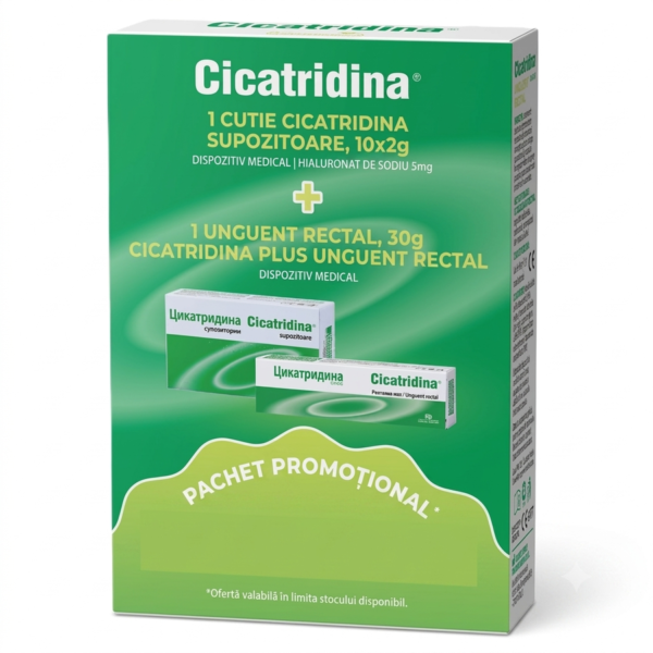 Pachet Cicatridina 10 supozitoare+Cicatridina unguent rectal 30g, Promo, Naturpharma