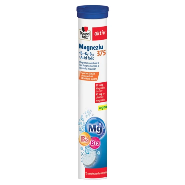 Magneziu 375+B1+B6+B12+Acid Folic, 15 tablete efervescente, Queisser Pharma