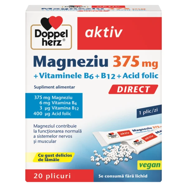 Magneziu 375mg+Vitamina B6+B12+Acid folic Direct, 20 plicuri, Doppelherz