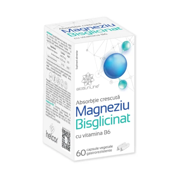 Magneziu Bisglicinat cu Vitamina B6, 60 capsule gastrorezistente, Helcor