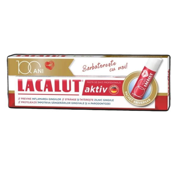 Pasta de dinti Lacalut Aktiv 75ml + Balsam de buze 1 bucata, Theiss Naturwaren