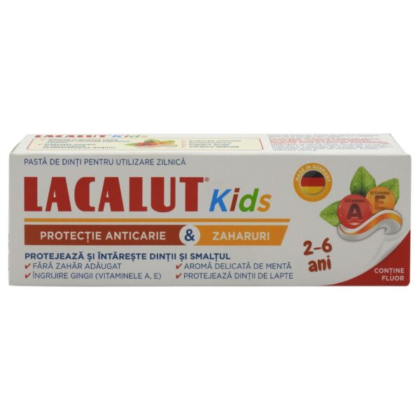 Pasta de dinti Lacalut Kids 2-6 ani protectie anticarie si zaharuri, 55ml, Theiss Naturwaren
