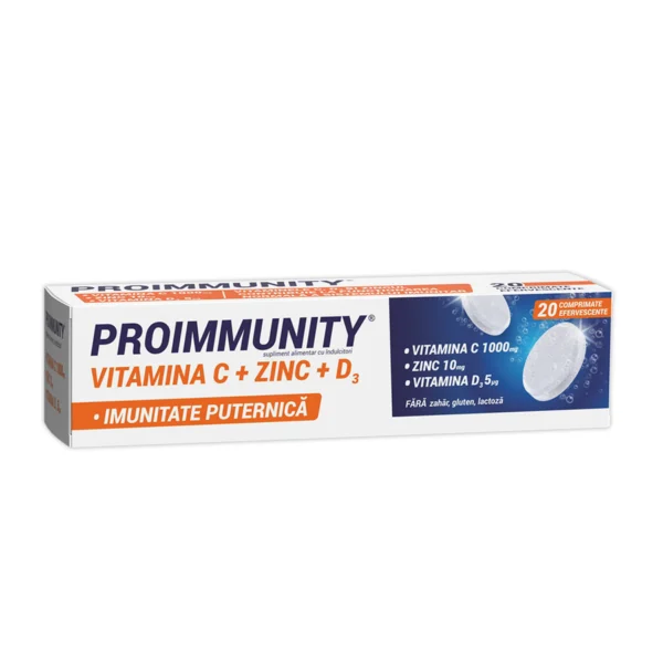 Proimmunity Vitamina C+Zn+D3, 20 comprimate efervescente, Fiterman Pharma