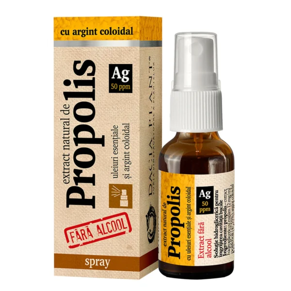 Spray cu extract natural de propolis cu argint coloidal, 20ml, Dacia Plant