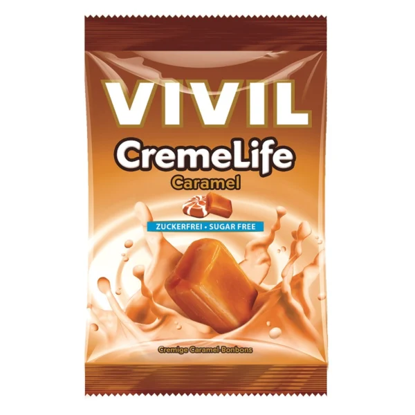 Bomboane cu aroma de caramel fara zahar,  60 g, Vivil