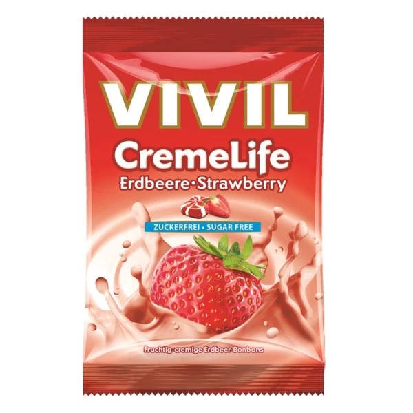 Bomboane cu aroma de capsuni Crème Life, 60g, Vivil