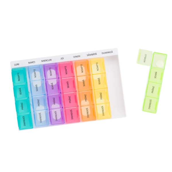 Organizator medicamente, 28 casete colorate, Bazarul de Sanatate