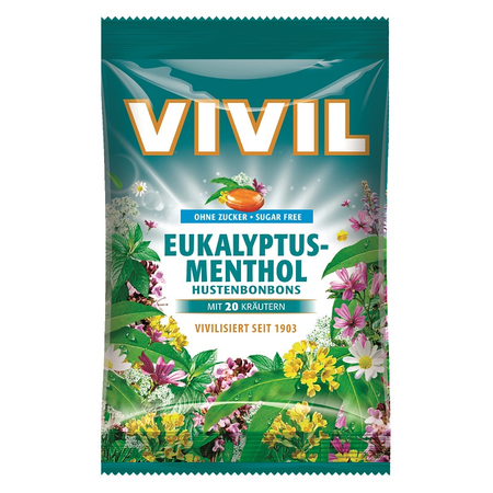 Bomboane fara zahar cu aroma de eculipt si mentol, 60g, Vivil