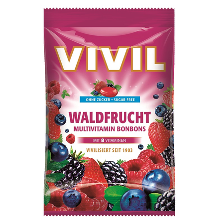 Bomboane fara zahar cu fructe de padure si multivitamine, 60 g , Vivil