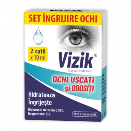 Picaturi pentru ochi uscati si obositi Vizik, 10 ml, Promo 1+1, Zdrovit