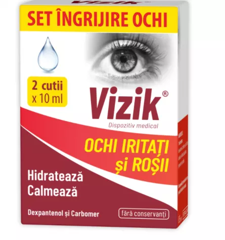 Picaturi pentru ochi iritati si rosii Vizik, 10 ml, Promo 1+1, Zdrovit