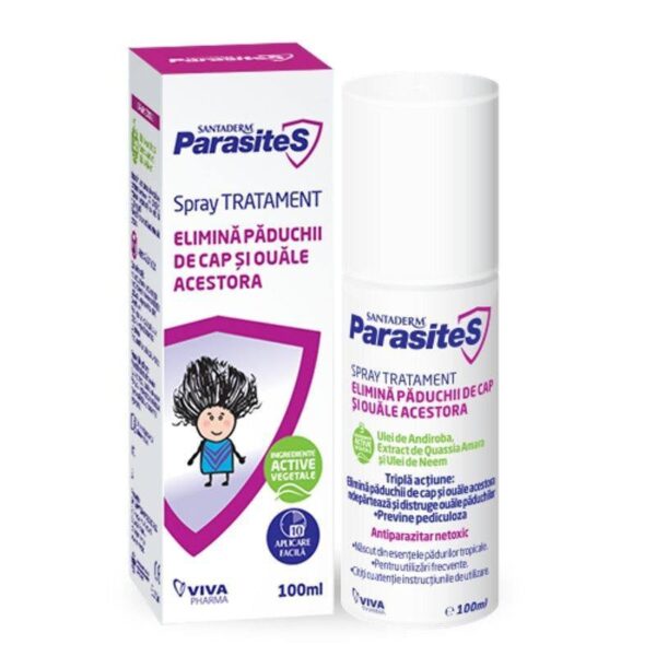 Spray tratament impotriva paduchilor Parasites Santaderm, 100ml, Viva Pharma