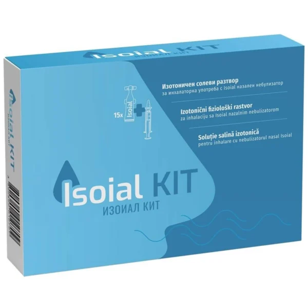 KIT solutie salina nazala pentru nas infundat + nebulizator nazai Isoial, 15flacoane x5ml, Naturpharma
