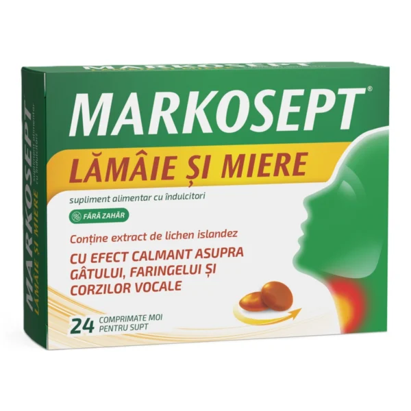 Markosept cu aroma de lamaie si miere, 24 comprimate moi, Fiterman Pharma