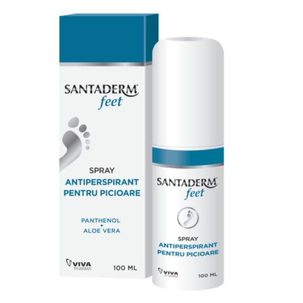 Spray antiperspirant pentru picioare Santaderm 4feet, 100ml, Viva Pharma