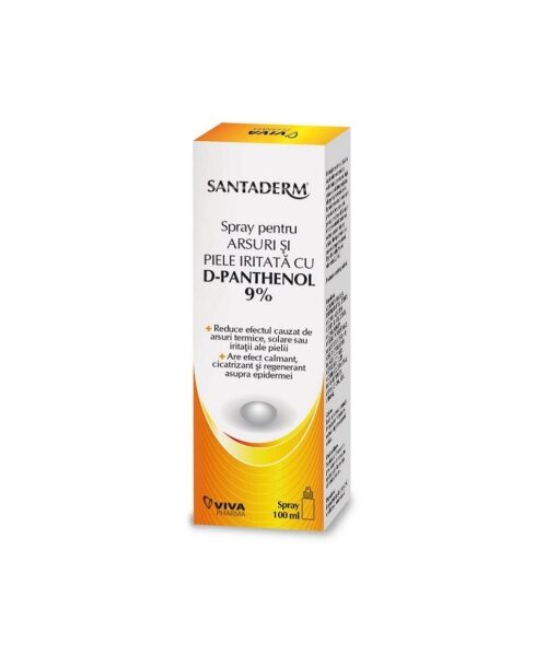 Spray pentru arsuri si piele iritata cu D-Panthenol 9% Santaderm,100ml, Viva Pharma