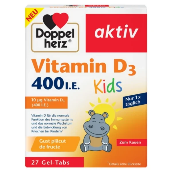 Vitamina D3 400UI Kids, 27comprimate masticabile, Doppelherz