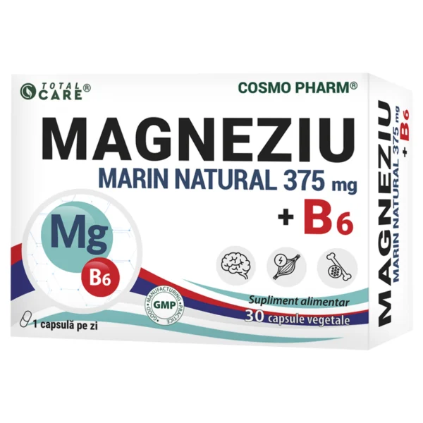 Magneziu marin natural + Vitamina B6, 30 capsule vegetale, Cosmo Pharm