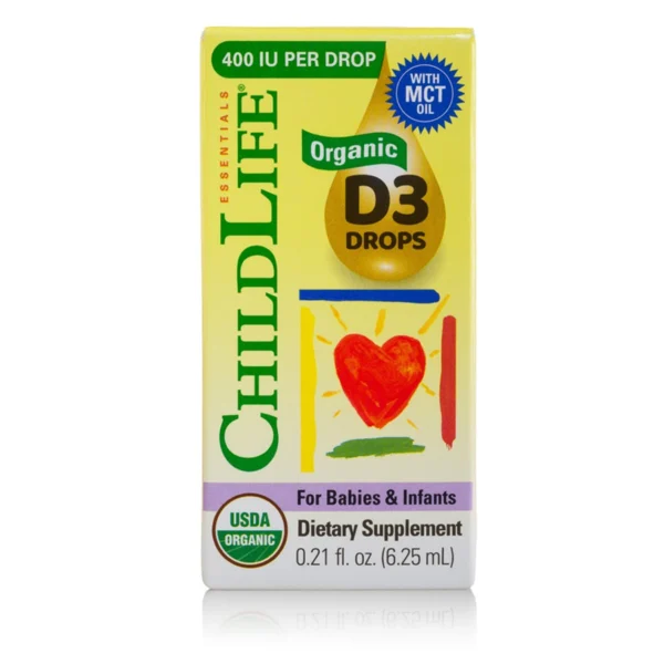 Picaturi organice cu Vitamina D3 Childlife Essentials, 400 UI , 6,25ml, Secom